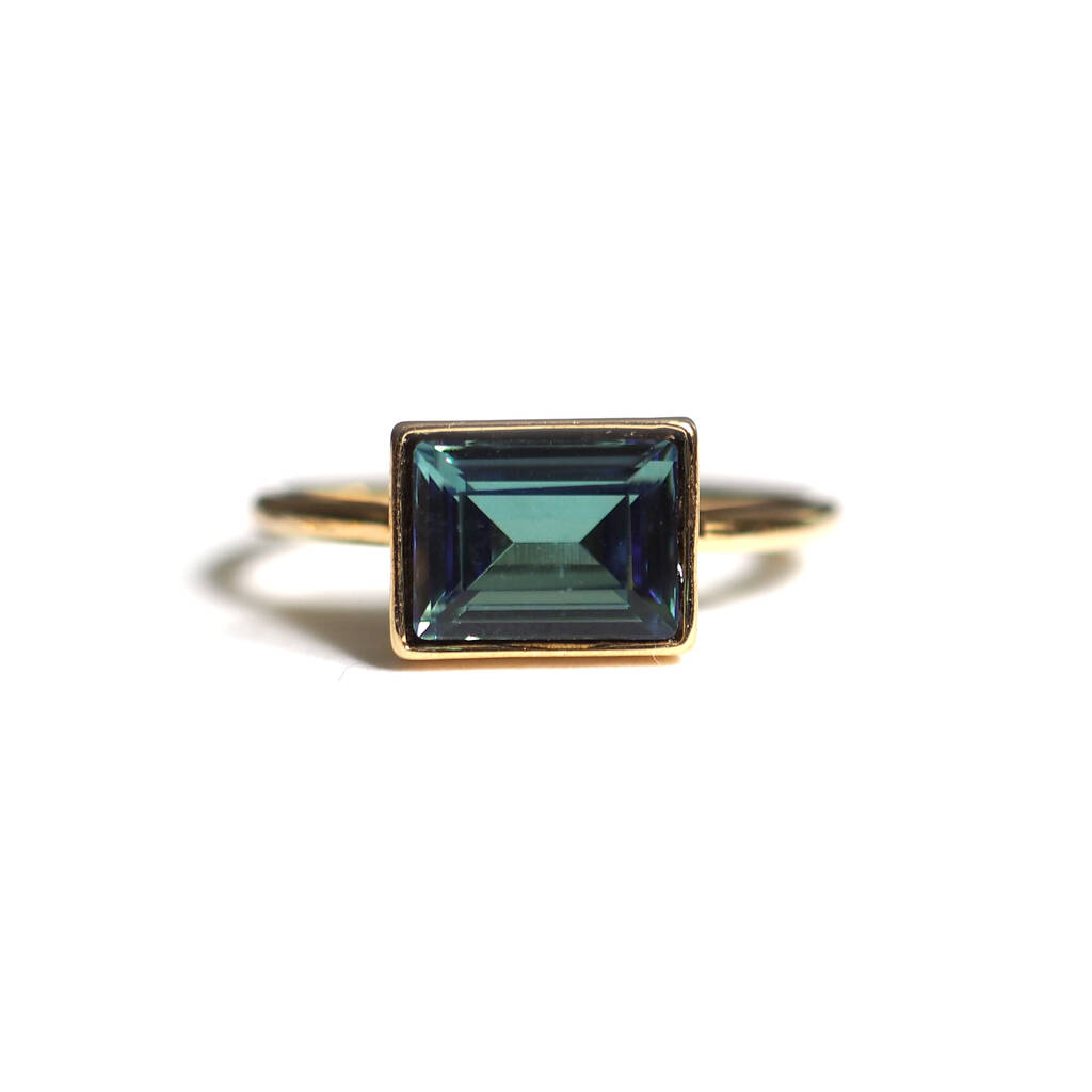 Swarovski Crystal Baguette Ring In Brass By dot&hana