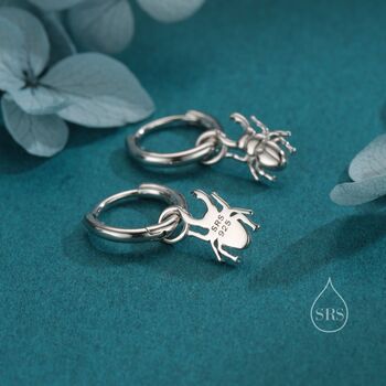 Sterling Silver Stag Beetle Huggie Hoop Earrings, 7 of 11