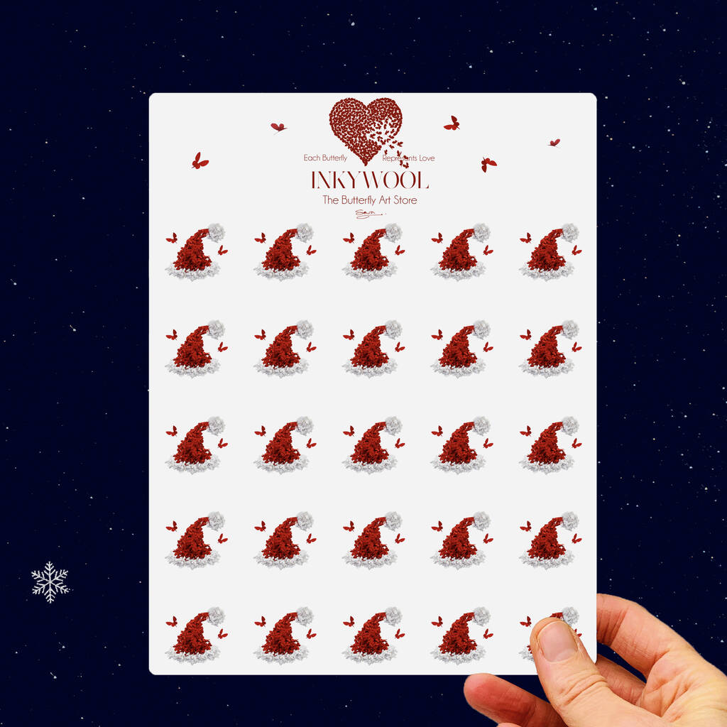 Santa's Red Butterfly Hat Christmas Stickers, 25, 1 of 9