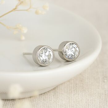 Sterling Silver Cubic Zirconia Stud Earrings: April Birthstone Gift – 7mm, 3 of 5