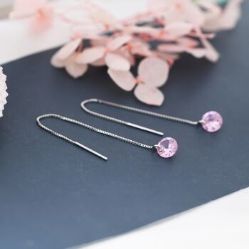 Alexandrite Pink Cz Dot Threader Earrings, 2 of 10