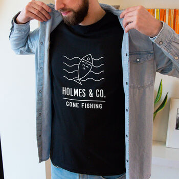 'Gone Fishing' Personalised Adventure Men's T Shirt, 3 of 11