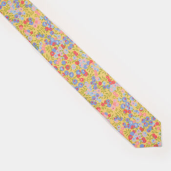 Mens Bold Yellow Berry Print Slim Style Tie, 9 of 11