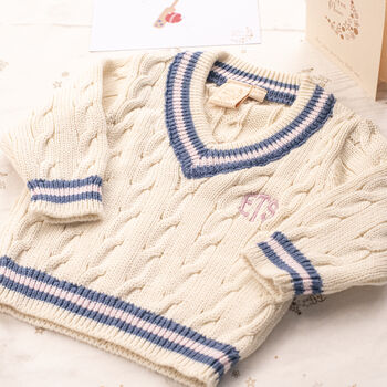 Baby Cricket Jumper And Cable Blanket Gift Set, 5 of 12
