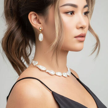 Shinju 18 K Gold Plated With Real Baroque Pearl Earrings, 5 of 6