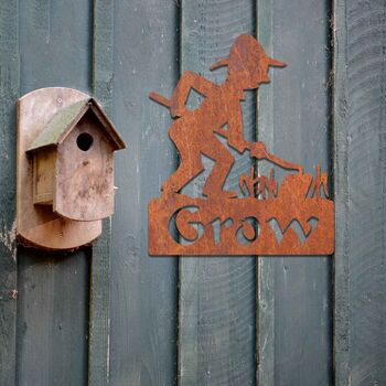 Grow Sign, Garden Sign, Rusted Metal Garden Decor, 8 of 10