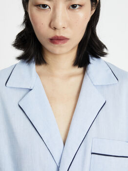 Sky Blue Unisex Relaxed Fit 100% Cotton Oxford Bathrobe, 4 of 6