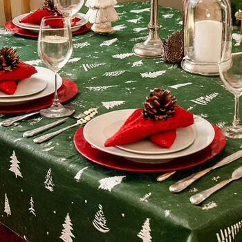 Christmas Green Tree Tablecloth 132x178cm Festive Holiday Decor Wipe Clean, 2 of 4