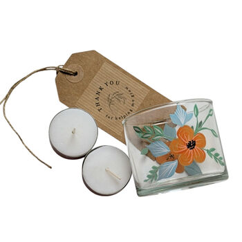 Tea Light Glass Votives With Handpainted Florals | Assorted Designs, 6 of 7