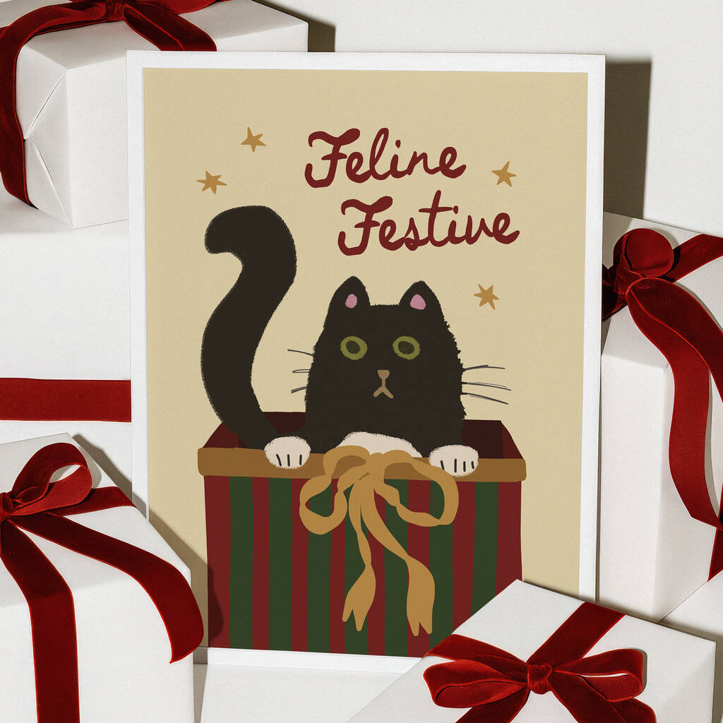 Feline Festive Cat Christmas Print, 1 of 9