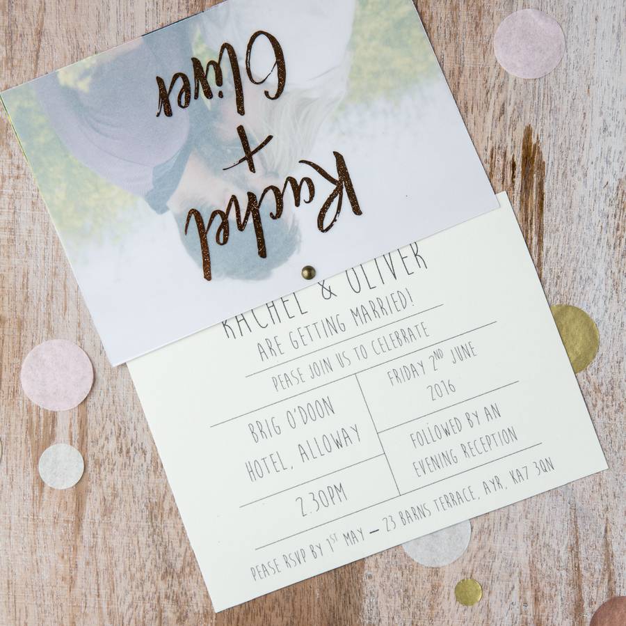 Foiled Vellum And Photograph Layered Wedding Invitation By