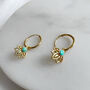 Lotus Flower Turquoise Huggie Hoops Gold Vermeil, thumbnail 2 of 6