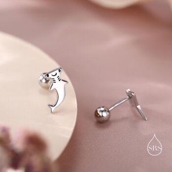 Sterling Silver Mismatched Kawaii Hammerhead Shark And Manta Ray Screwback Earrings, 2 of 12