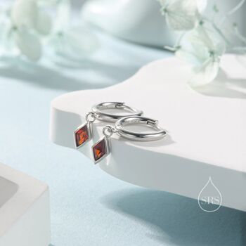 Very Tiny Rhombus Garnet Red Cz Huggie Hoop In Sterling Silver, 3 of 12