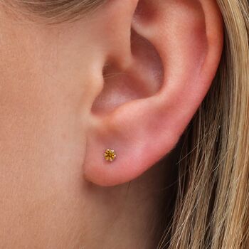 3mm Sterling Silver Citrine Yellow Crystal Stud Earrings, 2 of 3