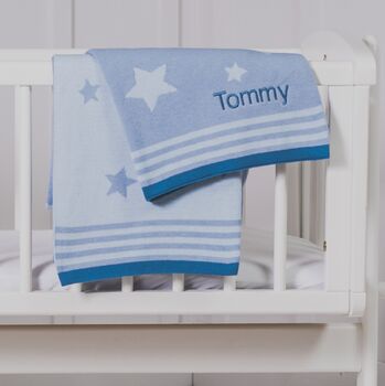 Personalised Blue Star Baby Blanket And Bashful Bunny, 2 of 6