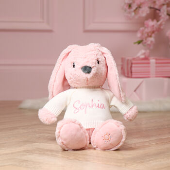 Personalised Max And Boo Large Bunny Soft Toy In Pink, Lavender And Amber, 2 of 11