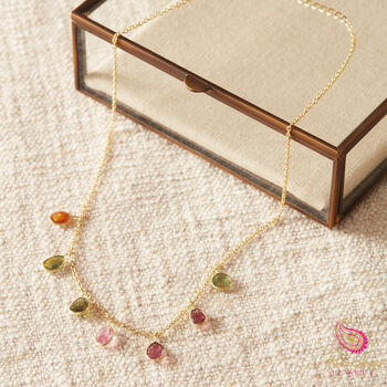 Dangly Tourmaline Charm Gold And Silver Chain Necklace, 9 of 10