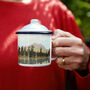 Weekend Explorer Enamel Mug With Lake And Forest Design, thumbnail 1 of 9
