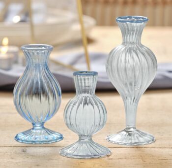 Set Of Three Blue Delicate Bud Vases, 2 of 3