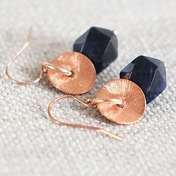 Brushed Copper Disc And Gemstone Earrings, 3 of 9