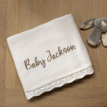 Personalised Knitted Baby Blanket In Cloud White, 3 of 4