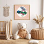 Black Tailed Trogon Moon Art Print – Vintage Japandi Style – Range Of Colours, thumbnail 4 of 6