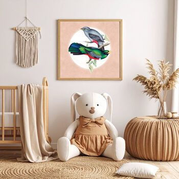 Black Tailed Trogon Moon Art Print – Vintage Japandi Style – Range Of Colours, 4 of 6