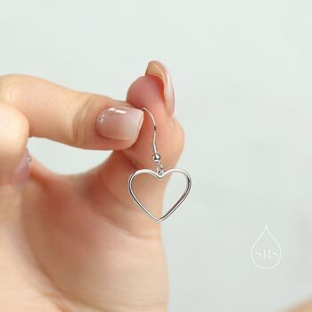 Heart Dangle Drop Hook Earrings In Sterling Silver, 2 of 12