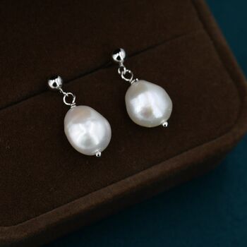 Genuine Fresh Water Pearls Drop Stud Earrings, 2 of 12