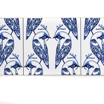 Lovebirds Tile Blue And White, 5 of 11