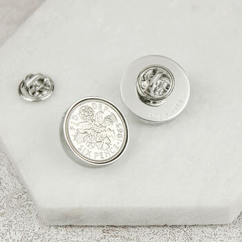 Personalised 60th Birthday Sixpence Tie Or Brooch Pin, 3 of 7