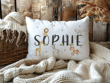 Personalised Safari Animals Pillowcase – Kids Nursery Name Pillow, 2 of 2