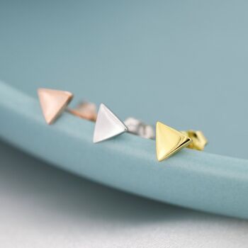 Sterling Silver Extra Tiny Triangle Stud Earrings, 4 of 12