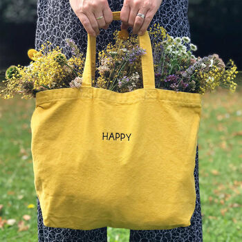 Personalised Embroidered Happy Tote Bag, 4 of 8