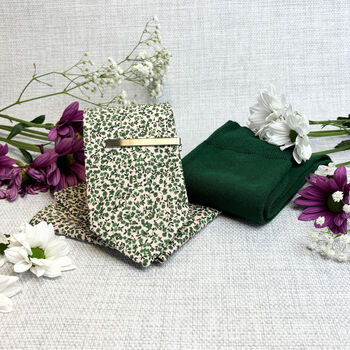 Emerald Floral Cotton Wedding Tie Set, 2 of 4