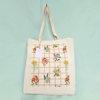 Gridded Floral Tote Bag, 2 of 6