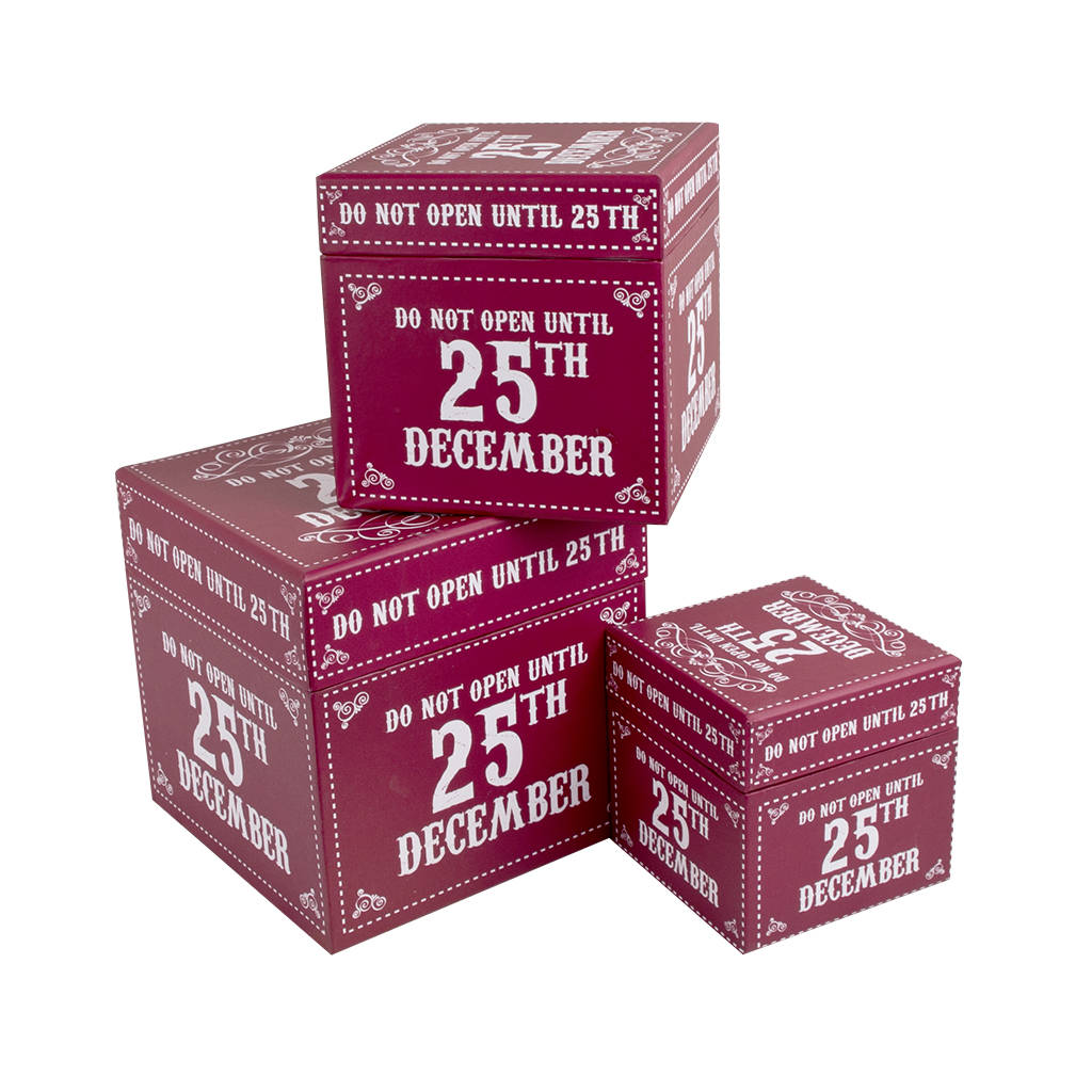 Set Of Three 'Do Not Open' Christmas Gift Boxes By Dibor | notonthehighstreet.com