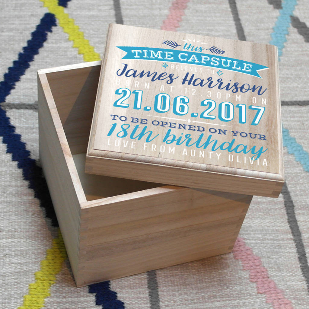 new baby wooden time capsule box by letterfest