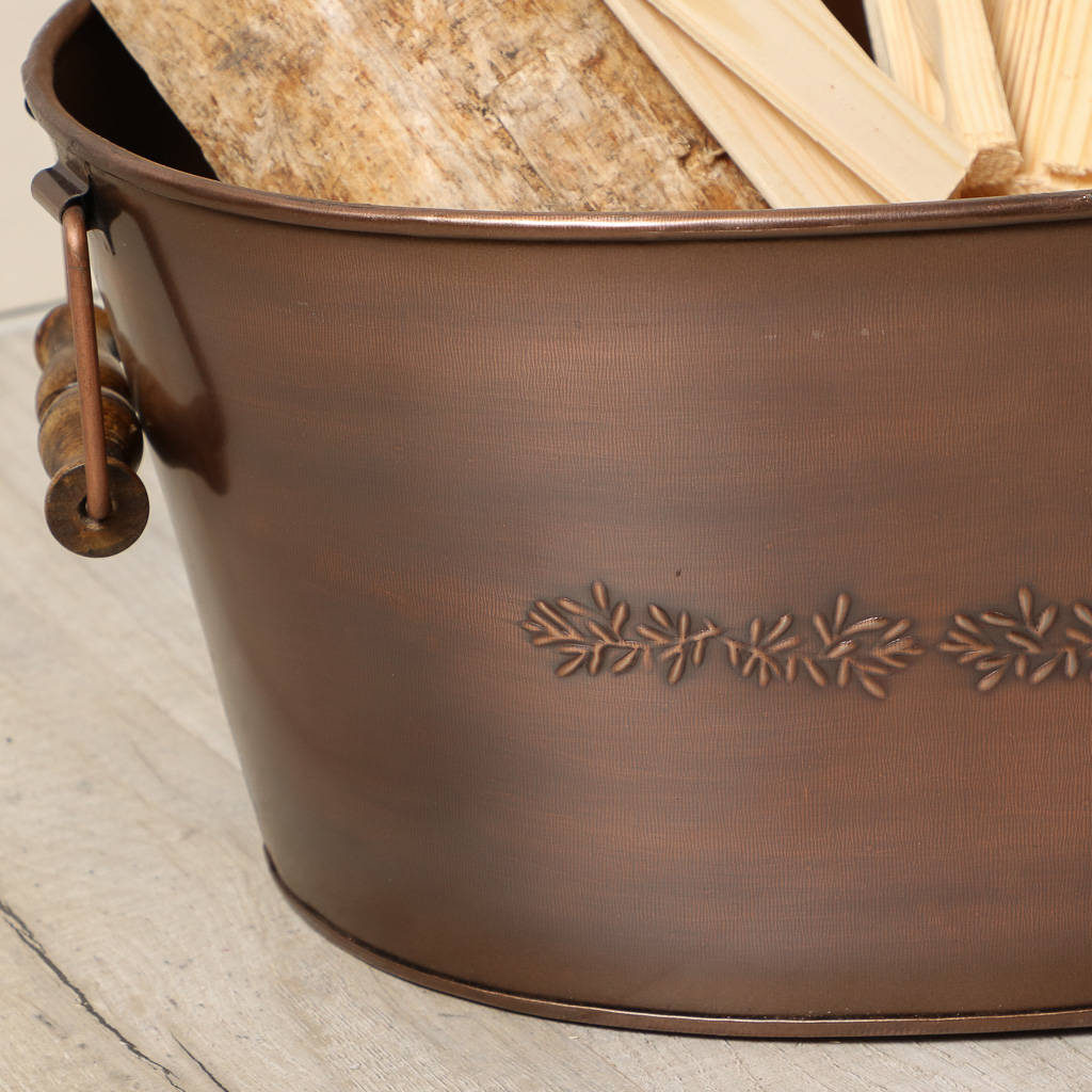 embossed copper log bucket by dibor