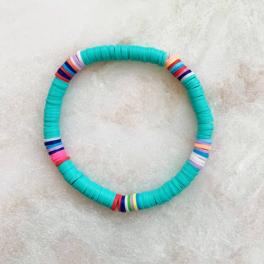 Bright Turquoise Heishi Bead Stretch Bracelet, 1 of 5