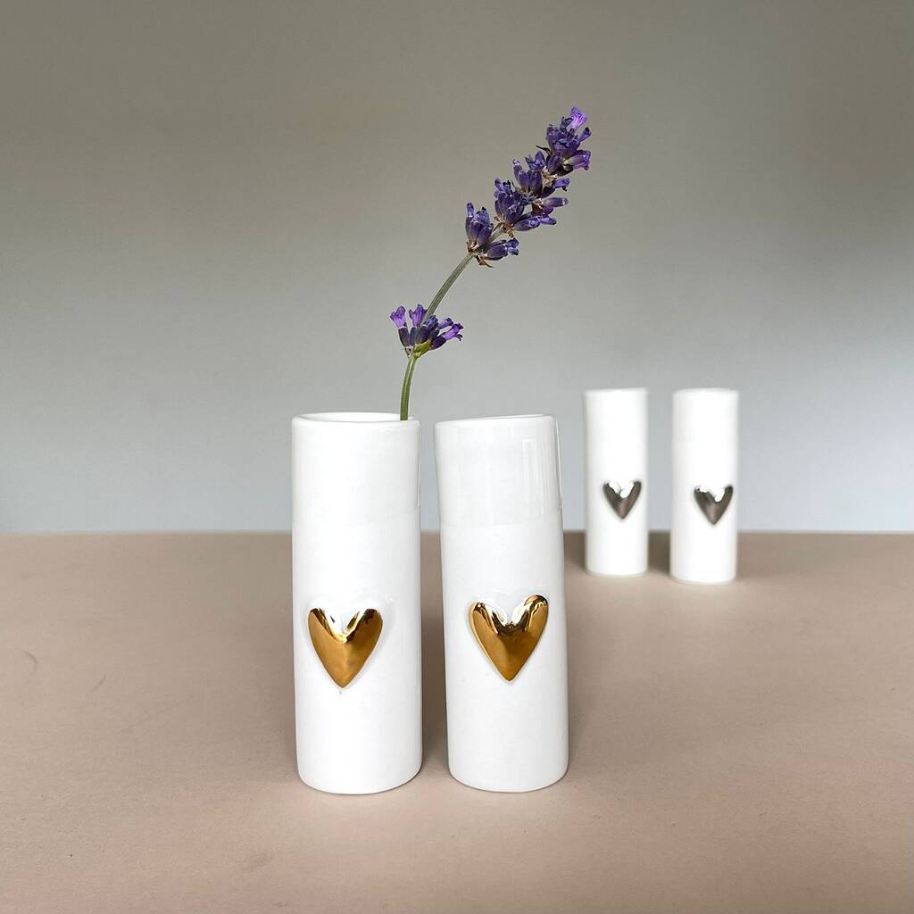 Porcelain Mini Gold Heart Vases Set Of Two