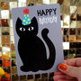 Black Cat Party Hat Birthday Card, thumbnail 2 of 3