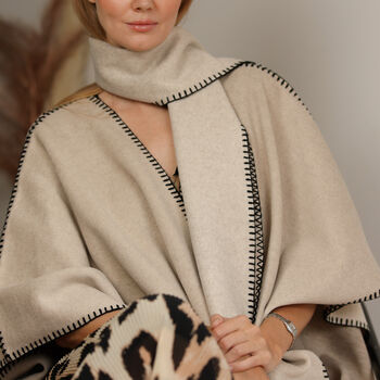 Wool Blend Poncho Wrap With Scarf, 2 of 11