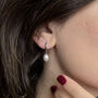Minimalist Freshwater Pearl Silver Huggie Hoop Earrings, thumbnail 3 of 4