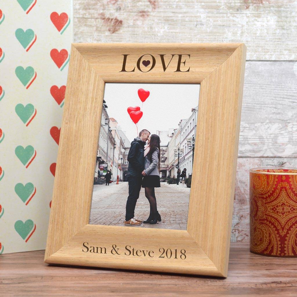 Personalised Love Photo Frame In Oak For Valentines Day By