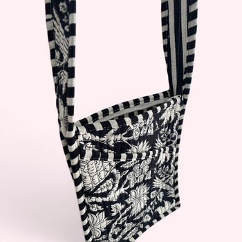 Mini Cross Body Bag | Black And White Block Print Floral, 4 of 5