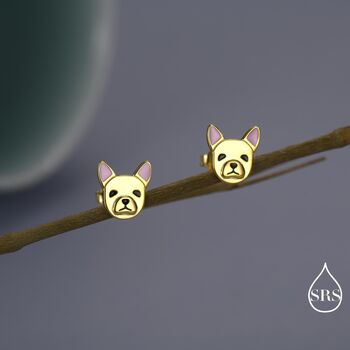French Bulldog Stud Earrings In Sterling Silver, 4 of 12