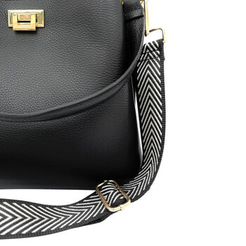 Black Leather Tote Bag With Silver Chevron Strap, 2 of 8