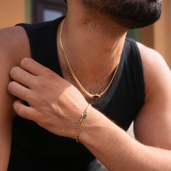 Silver Opal Gemstone Cuban Chain Bracelet For Men, 10 of 12